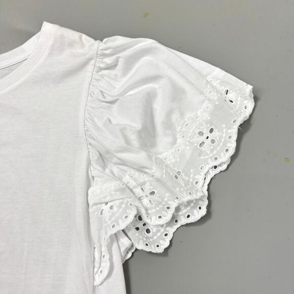Tahari Crochet Lace Short Flutter Sleeves White Eyelet - Picture 4 of 7